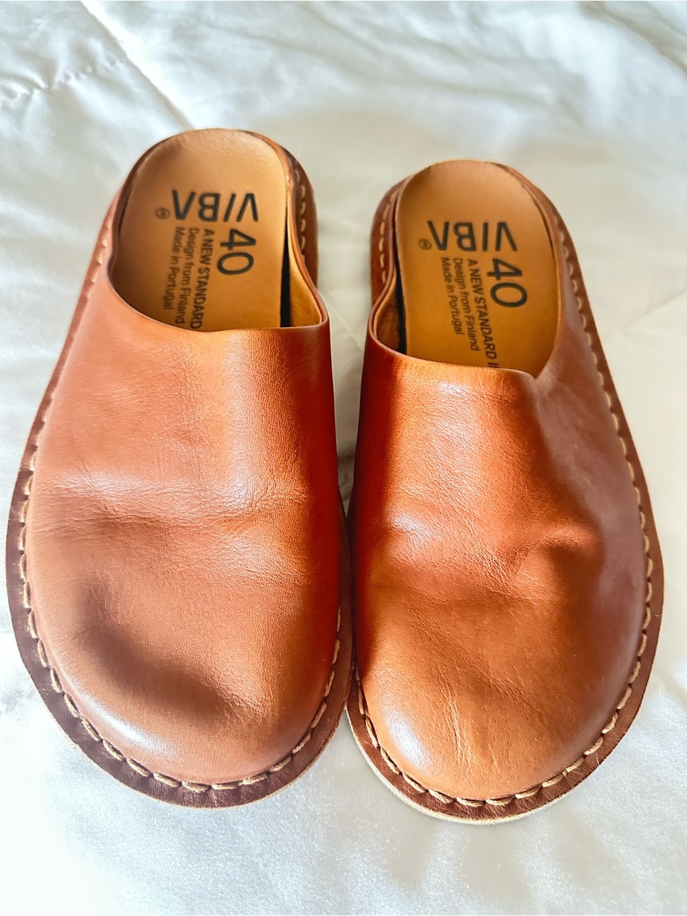 VIBAe Roma Leather Mules in cognac brown NEW Size 40 EU